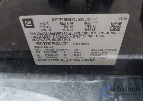 2015 GMC Sierra 1500 Slt z USA, uszkodzony, nr VIN 1GTV2VEC4FZ346007